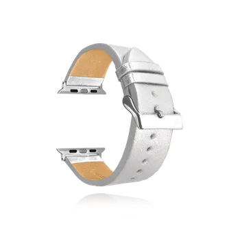 Řemínek na hodinky MINET Stříbrný kožený řemínek Top Grain pro APPLE WATCH 38-40 mm