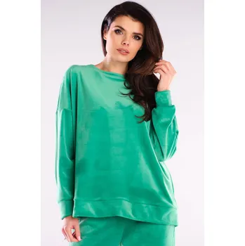 Dámská mikina Velurová oversize mikina s kulatým výstřihem A410 Barva: Zelená, Velikost: ONE SIZE