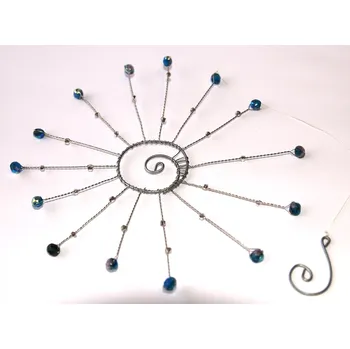 Dekorativní svítidlo JoyKa Drátkované Slunce s barevnými korálky - Tmavěmodrá, Noční obloha a hvězdy, Světelná harmonie, Hravá energie, Sluníčko i doma 3468 (Česká výroba, co kus - to originál :))