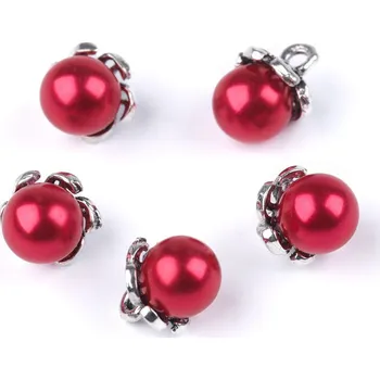 Knoflík Knoflík s kaplíkem / přívěsek perla Ø8; 9 mm, barva 4 Ø9 mm červená tm.