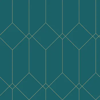 Tapeta Tyrkysová geometrická vliesová tapeta, zlaté linie 139224, Art Deco, Esta