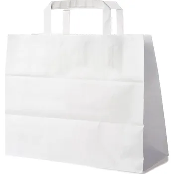 Jednorázové nádobí Papírové tašky 32+16x27 cm bílé / 50 ks /
