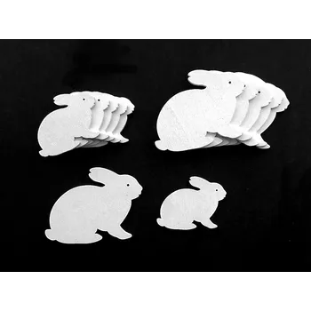 Dekorace dřevěná, bílá, králíček, mix velikostí, 12 ks/bal.