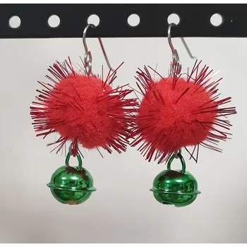 Náušnice Vánoční náušnice s bambulkami - červená/zelená rolnička