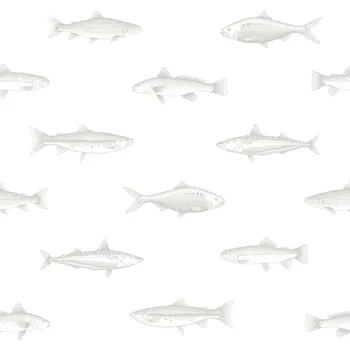 Tapeta Vliesová tapeta bílá se stříbrnými rybami 138966, Regatta Crew, Esta
