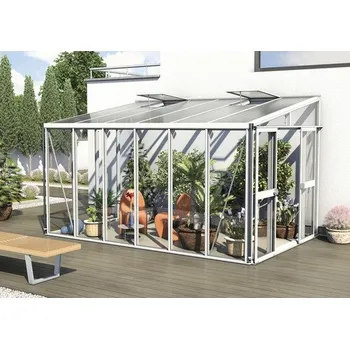 Skleník Skleník ke zdi Vitavia Athena 10200 kombinace skla a polykarbonátu 265,9 x 397,2 cm bílý