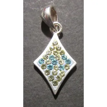 Přívěsek Kosočtverec s umělými modrými a žlutými kamínky - stříbrný přívěsek