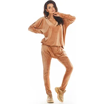 Velurové kalhoty se spadlým rozkrokem A377 Barva: Béžová, Velikost: L/XL