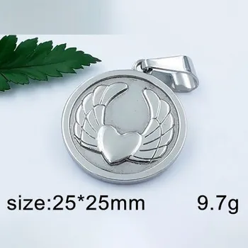 Přívěsek Okřídlené srdce v kruhu - ocelový přívěsek