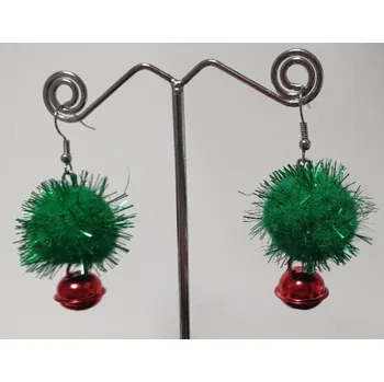 Náušnice Vánoční náušnice s bambulkami - zelená/červená rolnička