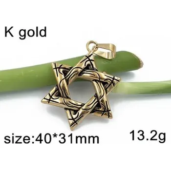 Přívěsek Hexagram - ocelový přívěsek ve zlaté barvě - 40x31mm