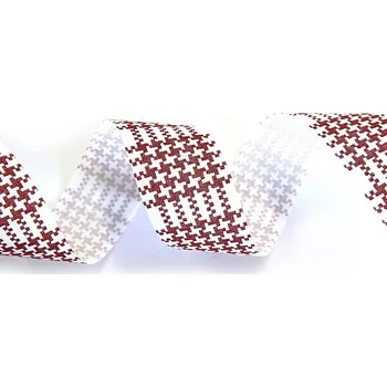 Stuha Stuha s potiskem, 4 cm, kohoutí stopa, bordo bílá, návin 10m