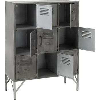 Komoda Šedá antik kovová komoda s 9ti boxy na nožičkách Matal silver - 86*41*114cm