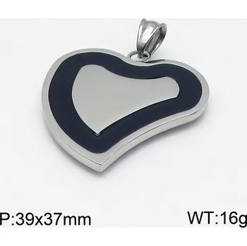Přívěsek Srdce - s černým obrysem - ocelový přívěsek - 39x37mm