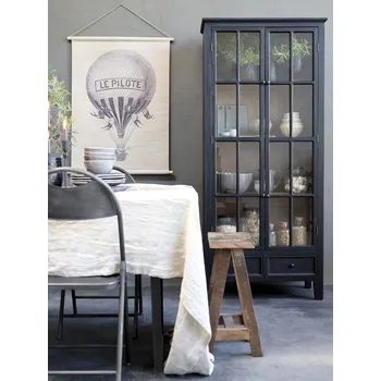 Komoda Černá antik dřevěná skříň / vitrína s policemi Floriette - 105*40*200 cm