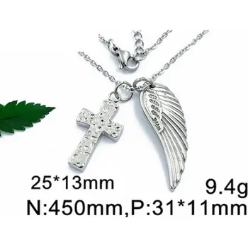 Přívěsek Kříž a andělské křídlo - ocelový přívěsek