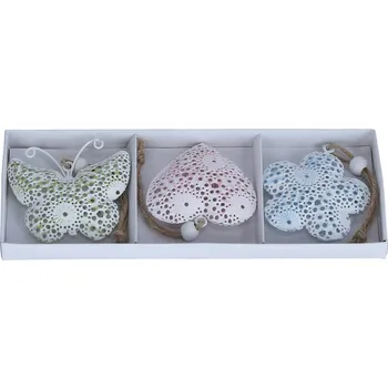 Kovová dekorace, závěs, jaro - krajka, 3ks/bal.