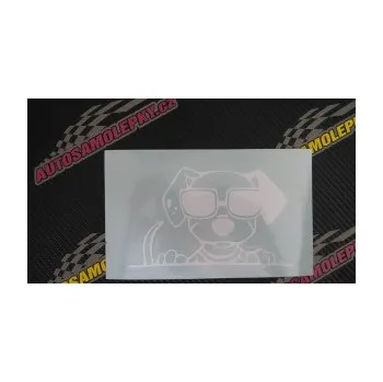 Polep vozidla SAMOLEPKA Pes s brýlemi 101 pravá v autě (10 - červená) NA AUTO, NÁLEPKA, FÓLIE, POLEP, TUNING, VLASTNÍ TEXT, TISK, AUTOSAMOLEPKY.cz, POLEPY, OBRÁZEK, LOGO, SAMOLEPKY