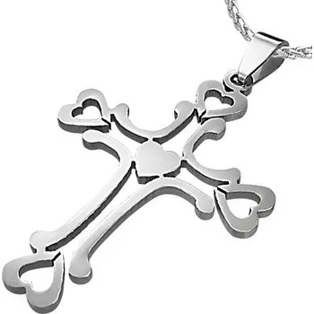 Přívěsek Křížek se srdíčkovými konci - ocelový přívěsek