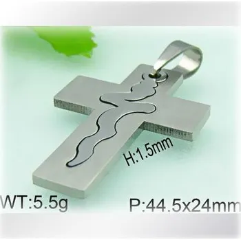 Přívěsek Kříž zdobený hadem - ocelový přívěsek