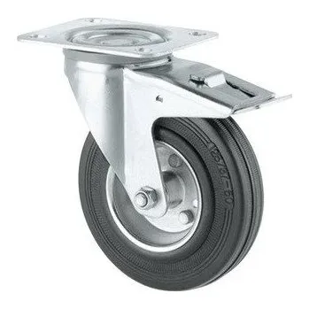 Pojezdové kolečko Kolečko průmyslové gumové otočné 160mm plotýnka, brzda
