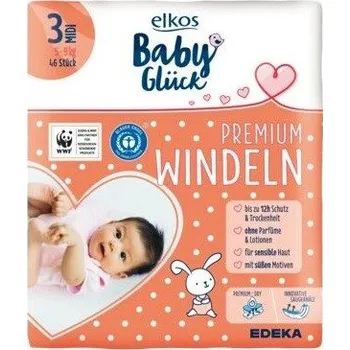 jednorázová plena Elkos Baby plenky Premium 3 Midi (5-9 kg) 46 ks (Dovoz: Německo)