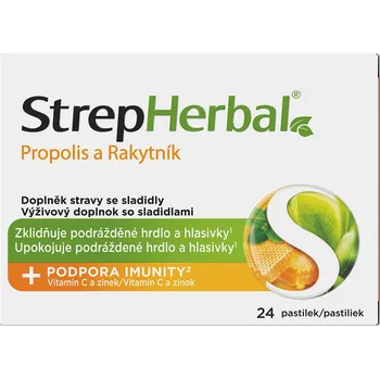 Přírodní produkt Reckitt Benckiser StrepHerbal propolis a rakytník 24 pastilek