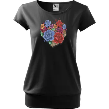 Tričko City s motivem "Květinové srdce 2" - Malfini - NakupTextil Barva: 01-černá, Velikost: XS