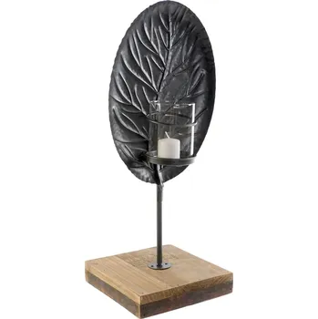 Svícen Svícen "ČERNÝ LIST" na dřevě 20x20x51cm