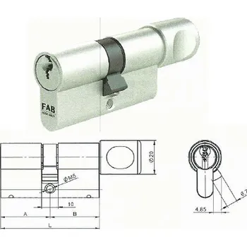 Vložka do dveří Oboustranná cylindrická vložka s knoflíkem FAB 3.02 / RC3, SS4=2 (40 + 45 mm / 5 klíčů / knoflík 20 / nikl sat / 1ks)