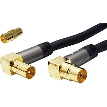 Anténní kabel goobay Kabel anténní TV, 135dB, 4x stíněný, IEC169-2, M-F (lomené, zlacené), 5m, + redukce M-M, černý (70466) - 11.92.4635