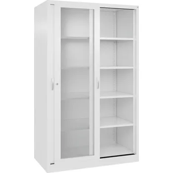 Jednací stůl Kancelářská skříňka s posuvnými dveřmi Acurado, vložné police, 1200 x 600 x 1950 mm, dopravní bílá