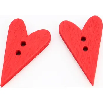 Knoflík Pro Háčkování Knoflík srdce, dřevěný 25x15 mm červený