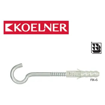 Hmoždinka FIX+S Rozpěrná hmoždinka bez límce se stropním hákem, polypropylen/pozink (FIX-10S / 10 x 50 s hákem 6 x 85 mm / 50ks)