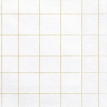 Papírový ubrousek Bílé papírové ubrousky s mřížkou - zlatá