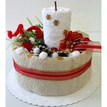 Bytová dekorace Veratex Textilní dort svícen béžovo/ bílý