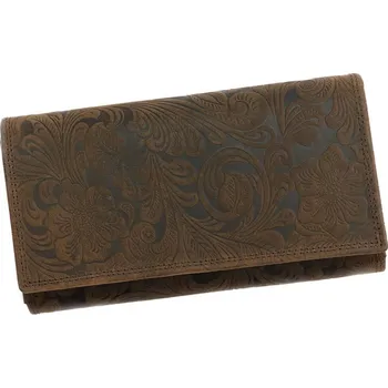 Peněženka Bytelná kožená tmavěhnědá peněženka Wild by Loranzo no. 632 s ornamenty květin