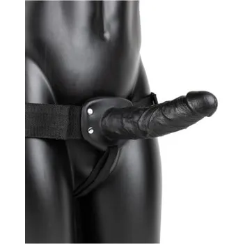Dildo Duté připínací dildo RealRock Hollow Strap-On 8″ černé, unisex strap-on postroj s dildem 21,5 x 4,8 cm