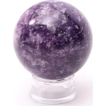 Drahý kámen Magieprirody.cz Lepidolit koule 53 mm 210g přírodní kámen Lepidolit + dřevěný podstavec #C550