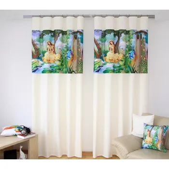 Závěs Krémové závěsy na okna s pohádkovou princeznou Šířka: 160 cm | Délka: 250 cm (v sadě jsou 2 kusy)