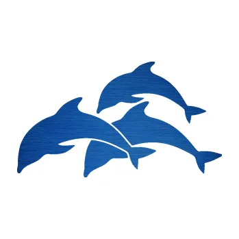 Samolepící dekorace SAMOLEPKA Delfíni 001 levá (65 - škrábaný kov modrý) NA AUTO, NÁLEPKA, FÓLIE, POLEP, TUNING, VLASTNÍ TEXT, TISK, AUTOSAMOLEPKY.cz, POLEPY, OBRÁZEK, LOGO, SAMOLEPKY