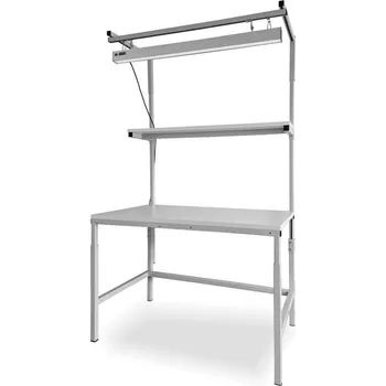 Dílenský stůl Pracovní stůl KLASIK s horní policí a LED osvětlením, 1200x900 mm