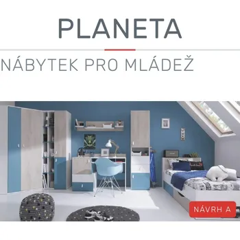 Dětský pokoj Meblar Sestava Planet A Barva: bílý lux + dvířka dub + mořská