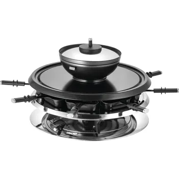 Zahradní gril Unold raclette gril 8 napichovátek na fondue, 8 pánví, nepřilnavý povlak, plynulý regulátor teploty nerezová ocel, černá
