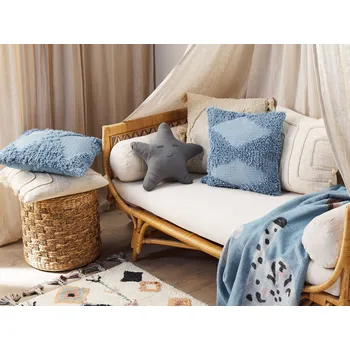 Bytový textil Sada 2 dekorativních polštářů modré bavlněné 45 x 45 cm geometrický vzor dekorativní doplněk boho design Beliani