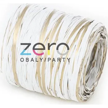 Stuha Lýko umělé RAPHIA 200 m - bílá/zlatá (kov)