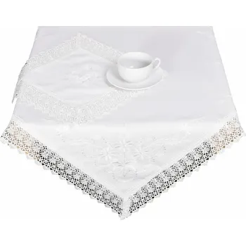 Stolování Ubrus celoroční, Bílá sasanka s krajkou, bílý