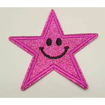 Vánoční dekorace Nažehlovací záplata - třpytivá hvězda - tmavě růžová - rozměr 8,5 cm x 8,5 cm