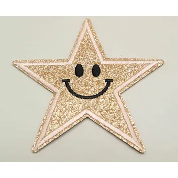 Vánoce Nažehlovací záplata - třpytivá hvězda - světlé zlato - rozměr 8,5 cm x 8,5 cm