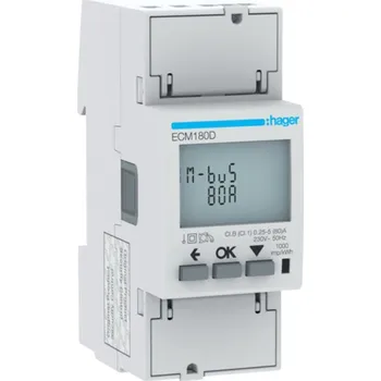 ECM180D Elektroměr digitální 1F, 2 Tarify přímé měření do 80 A, MBUS výstup, MID, Hager